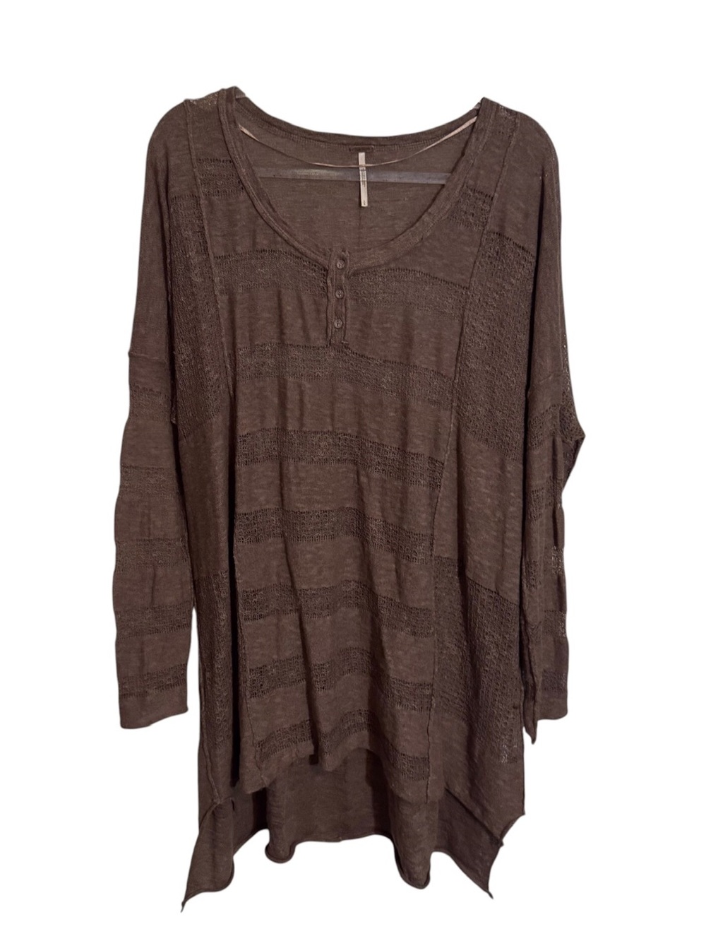 Free People Large Brown Wild Horses Henley Tunic Top Boho Western Long Sleeve